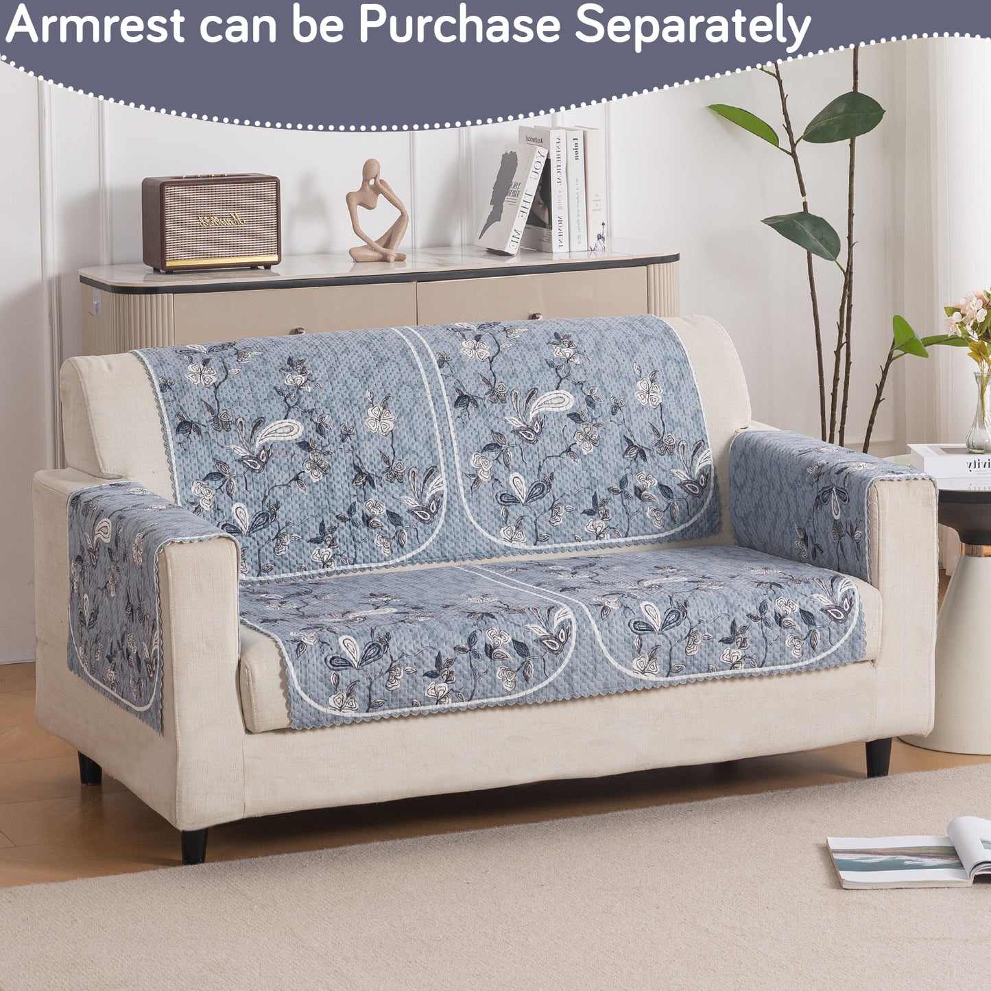 HeavenHue Fleece Soft Touch Quilted Sofa Cover Set Washable Sofa Panel for Seat & Back - Frosted Petals