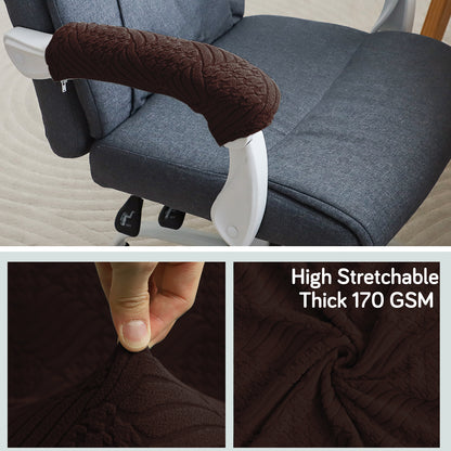 170gsm Jacquard Armrest Covers for Office Chair (Zipper Style), 1 Pair, Brown