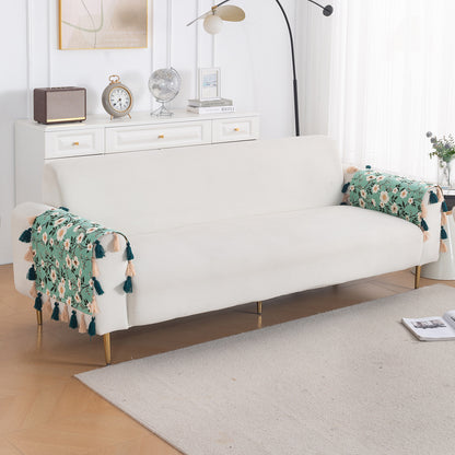 'Whispers of Nature' Series Holland Velvet Sofa Mat with Tassel, Sage Floral Vine