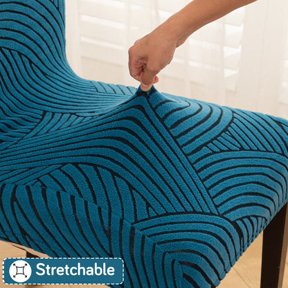 WaveLine Series 180 GSM Jacquard Chair Cover Set of 1/2/4/6, Teal Green