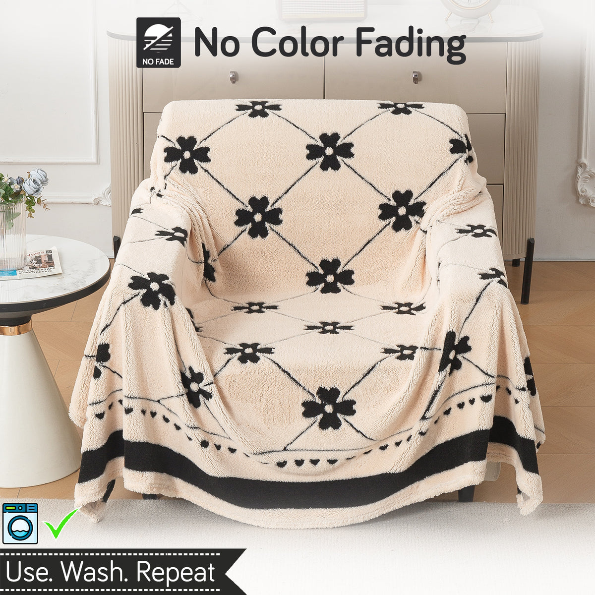 Buy Floral Lattice Design Noirea Series Plush Sherpa Sofa Throw Cover – Single Seater Sofas | HOKIPO