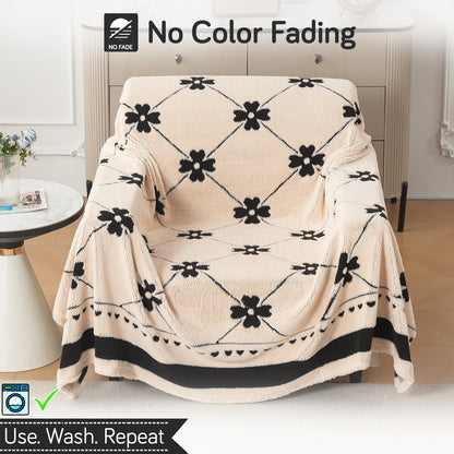 Buy Floral Lattice Design Noirea Series Plush Sherpa Sofa Throw Cover – Single Seater Sofas | HOKIPO
