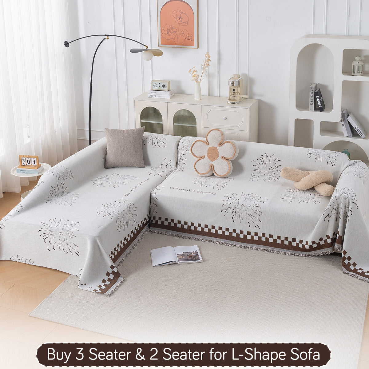 Buy Brown Dot Burst Serene Abode Chenille L-Shape Sofa Throw | HOKIPO