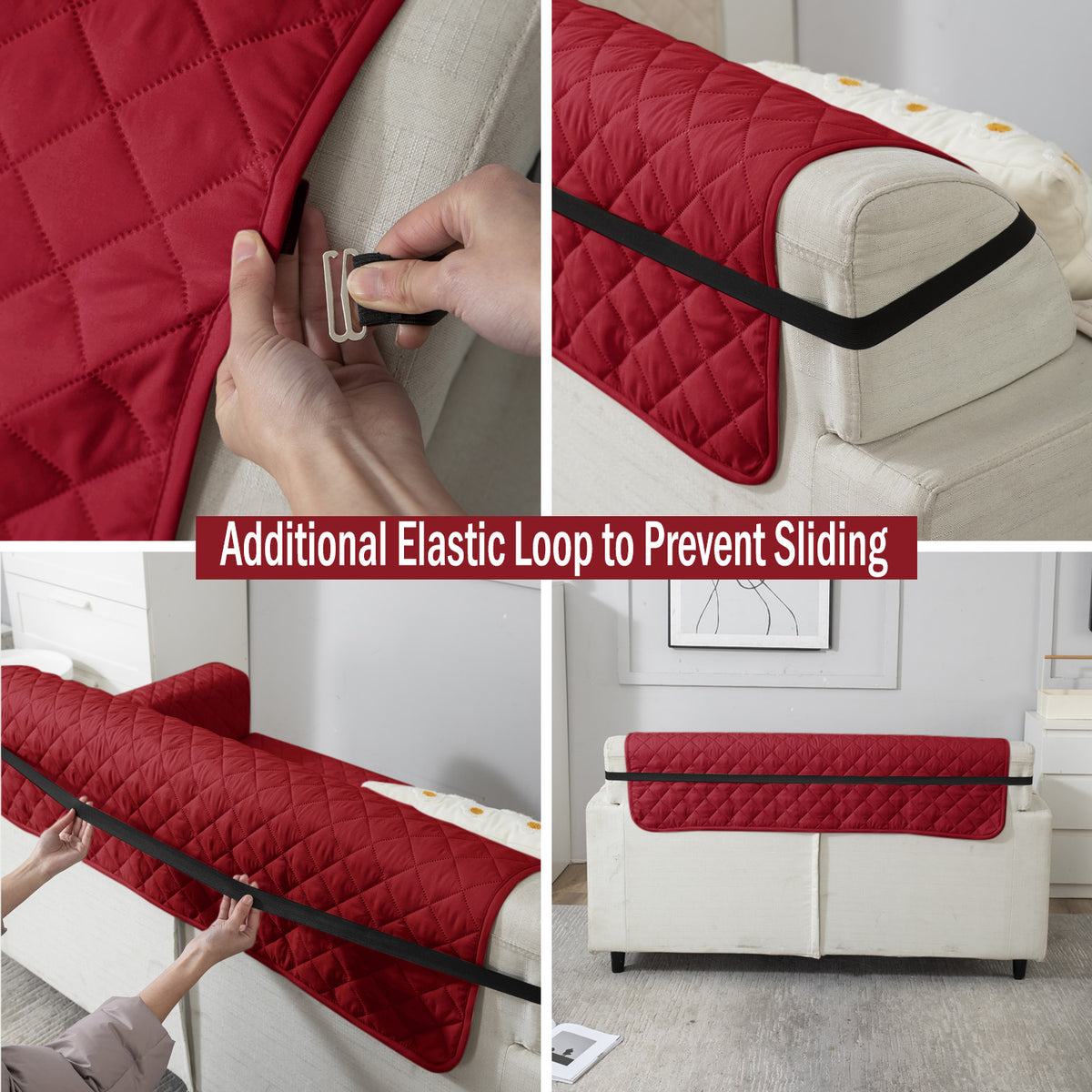 Scarlet Red sofa cover with non slip elastic strap