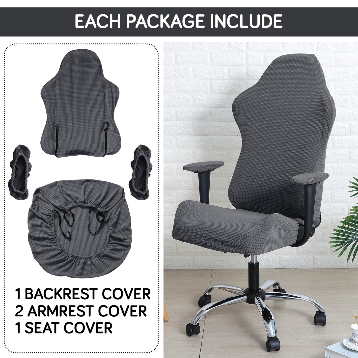 Stretchable Jacquard Elastic Gaming Chair Cover, Dark Grey