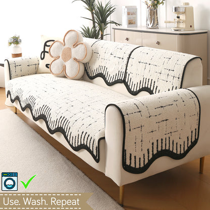 Premium Supple Soft Wavy with Curve Sofa Cover Mat, Off-White