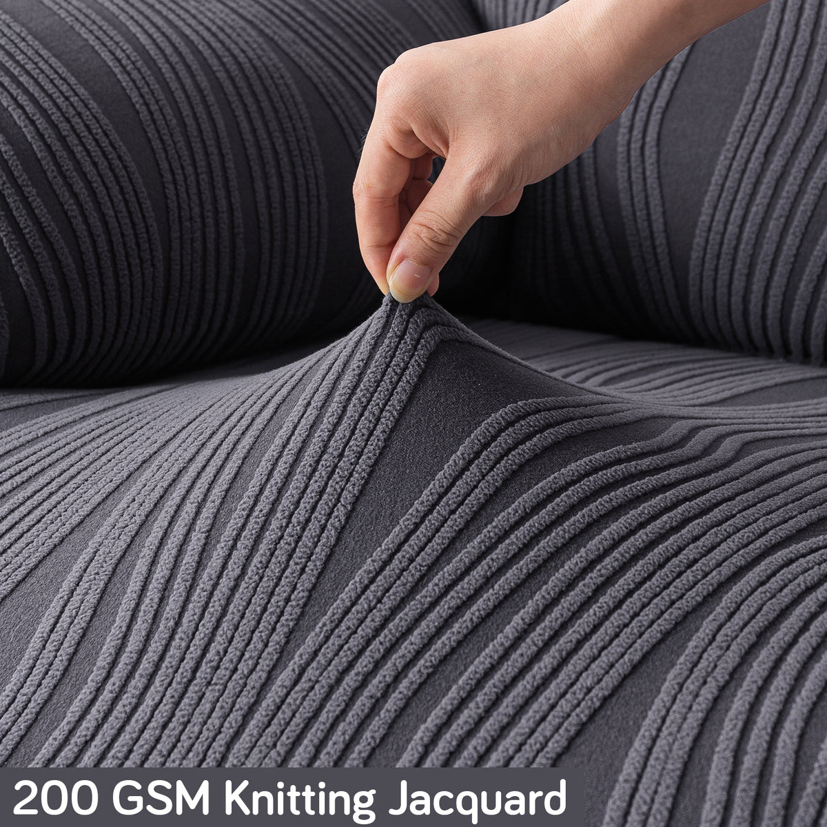 Buy Porpoise Grey Colour 200 GSM Knitting Jacquard Stretchable Recliner Sofa Cover | HOKIPO