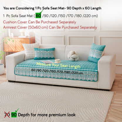 BelleLace Series Imperial Milk Velvet Sofa Cover Mat with Lace Design - Teal