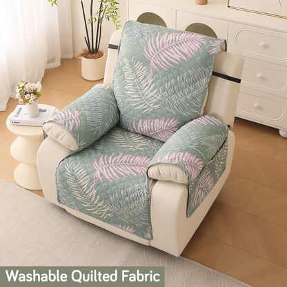Quilted Printed Recliner Mats for 1 Seater Recliner Sofa, Tropical Leaves Pastel