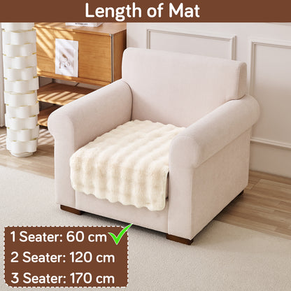 Premium Faux Rabbit Fur Anti Slip Sofa Mat for 1/2/3 Seater, Beige