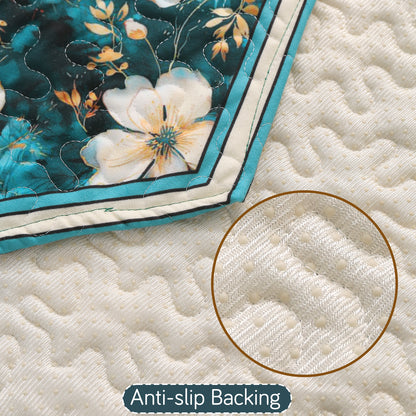 Florentina Series Printed Holland Velvet Sofa Mat - Pansies Teal