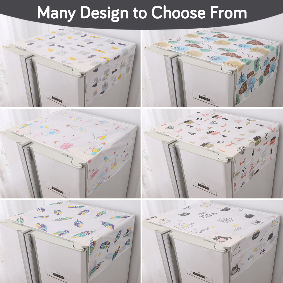 Small / Large Fridge Cover Top | For Smaller Single Door, Double Door and Bigger Double Door Refrigerator - Waterproof, Printed with 6 Side Pockets, Playful Cats