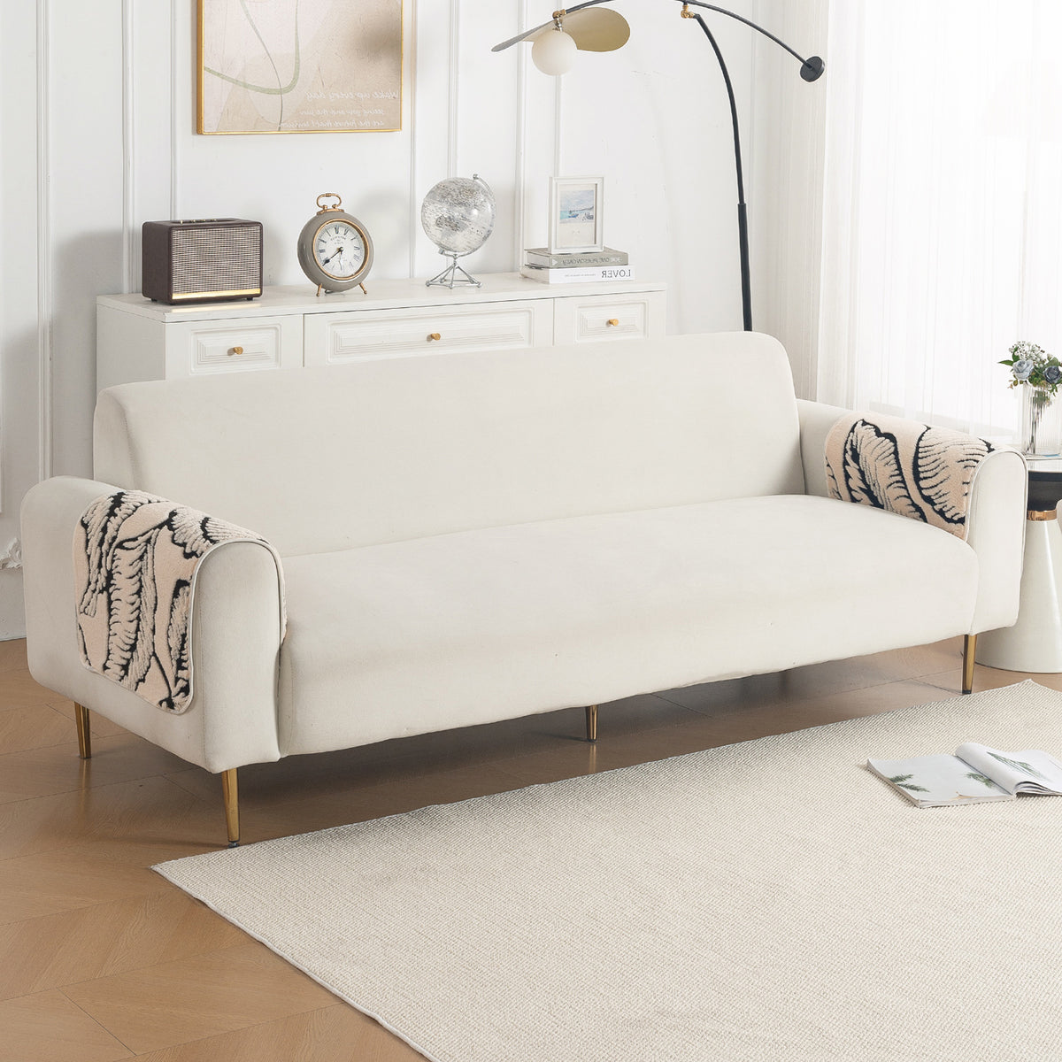 Luxury Plush Sherpa Anti-Slip Sofa Cover Mat, 'Noirea Series'| Botanical Leaf