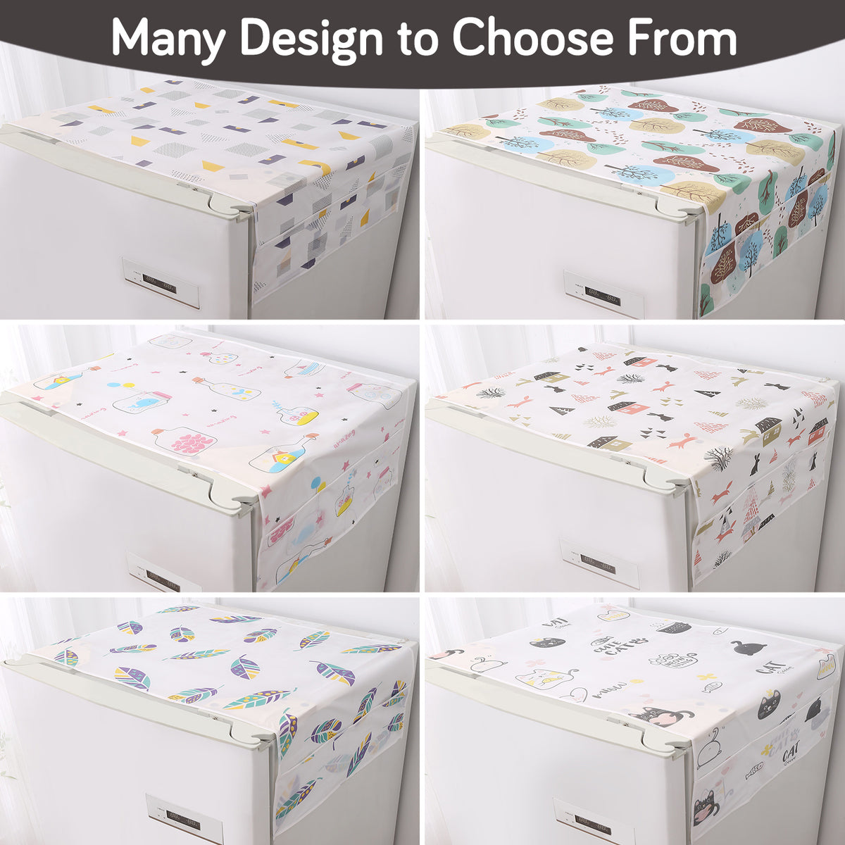 Small / Large Fridge Cover Top | For Smaller Single Door, Double Door and Bigger Double Door Refrigerator - Waterproof, Printed with 6 Side Pockets, Whimsical Bottles