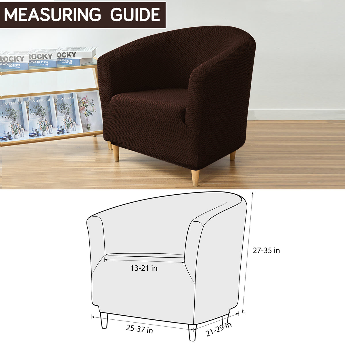 Premium Jacquard Stretchable Tub Chair Cover Slipcover, Chocolate Brown