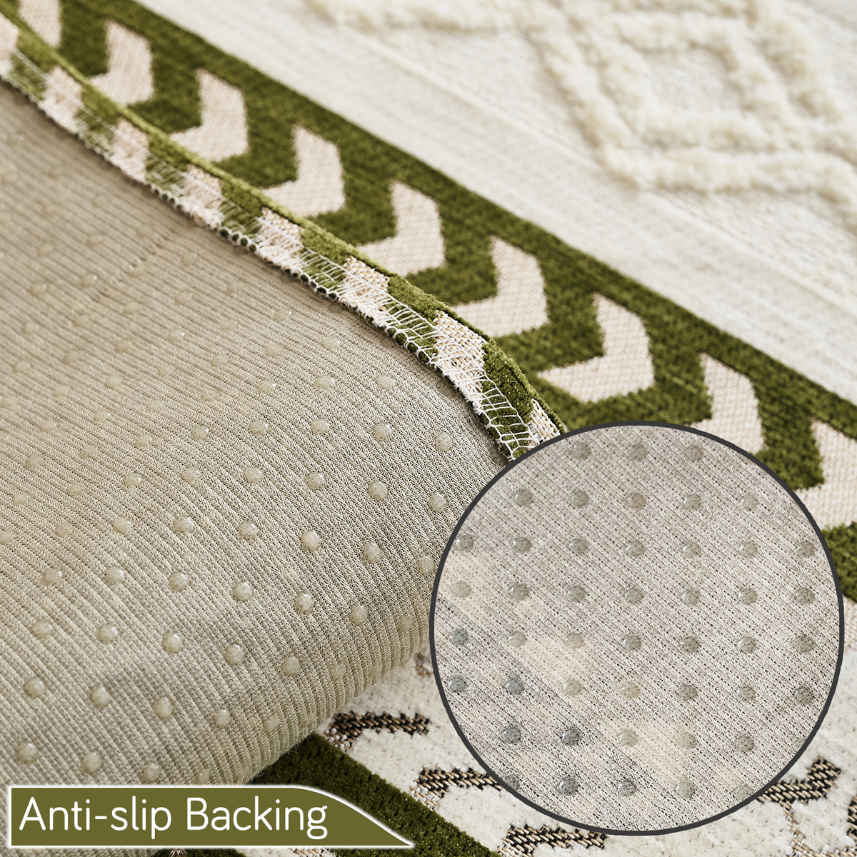 Nordic Boho Geometric Sofa Cover Mat with Tassel, 'Nordic Tassel Series'  Olive Meadow