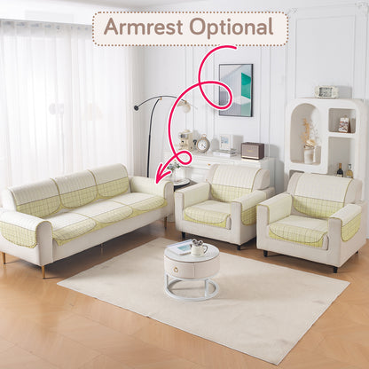 'Comfort Grid Series' Premium Quilted 5 (3+1+1) Seater Sofa Cover Set with Foam Filling | Butter Cream