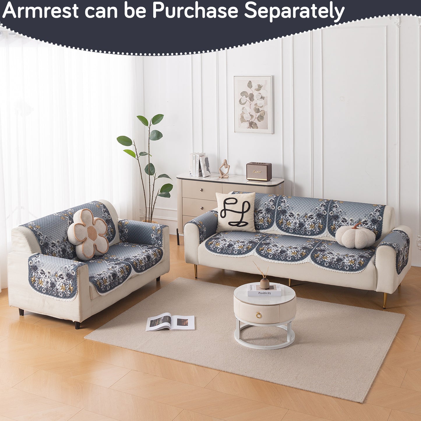 LoomVerse Quilted Sofa Cover Set Washable Sofa Panel for Seat & Back - Blue Belle