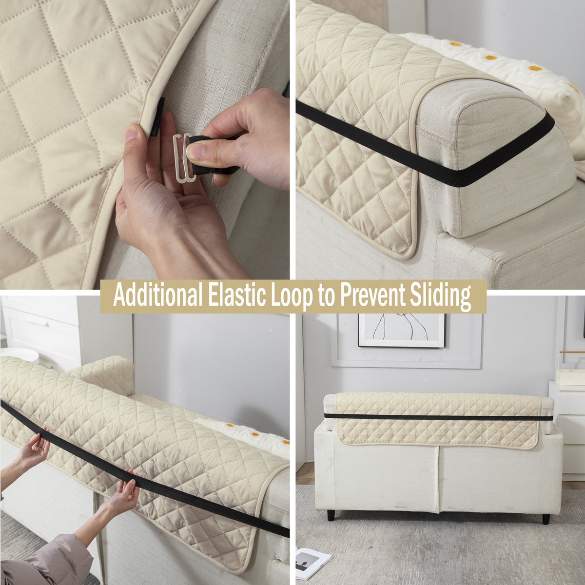 UrbanQuilt Quilted Polyester Sofa Cover Mat Pet Friendly, Cream