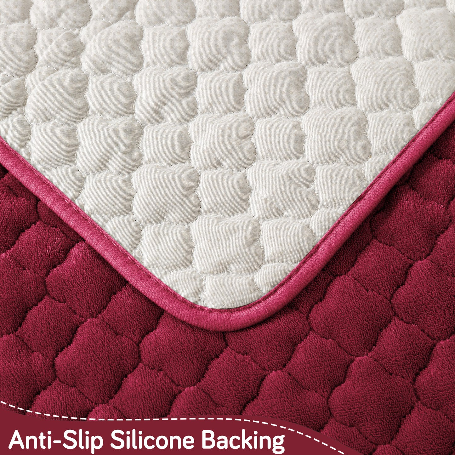 Diamond Plush Pebble Quilted Sofa Cover Mat, Wine