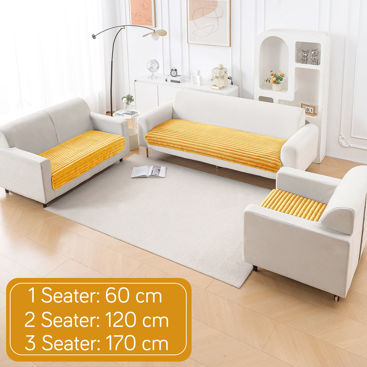 Faux Rabbit Fur Sofa Cover Combination Set, 'Snuggle Fur Series' Mustard Yellow