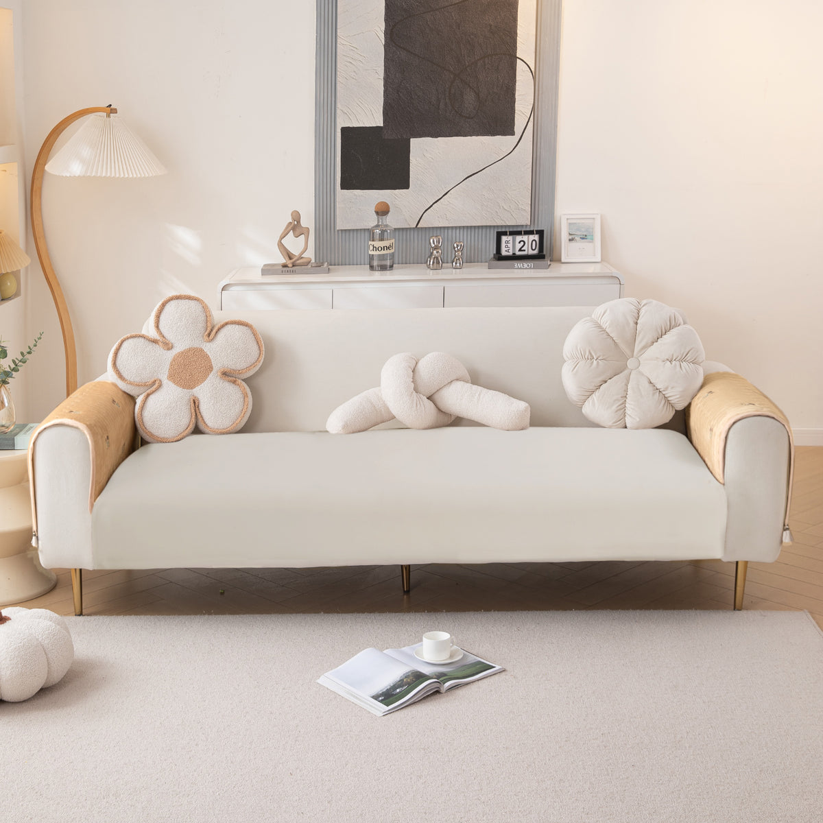 Frilora Dutch Velvet Sofa Cover Mat, Caramel Beige