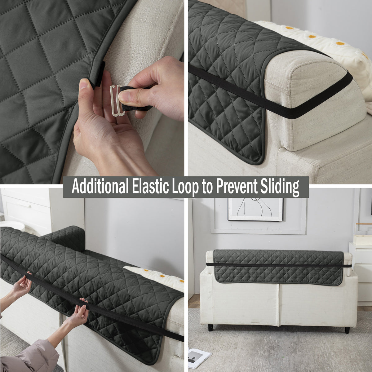 Anchor Grey sofa cover with non slip elastic strap