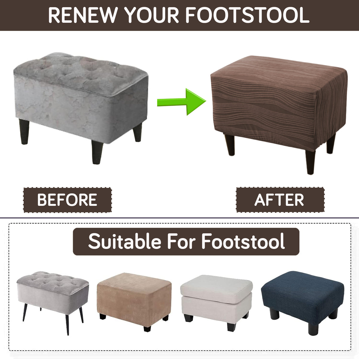 Nestiva Series Knitting Jacquard Stretchable Footstool Cover - Chocolate Brown