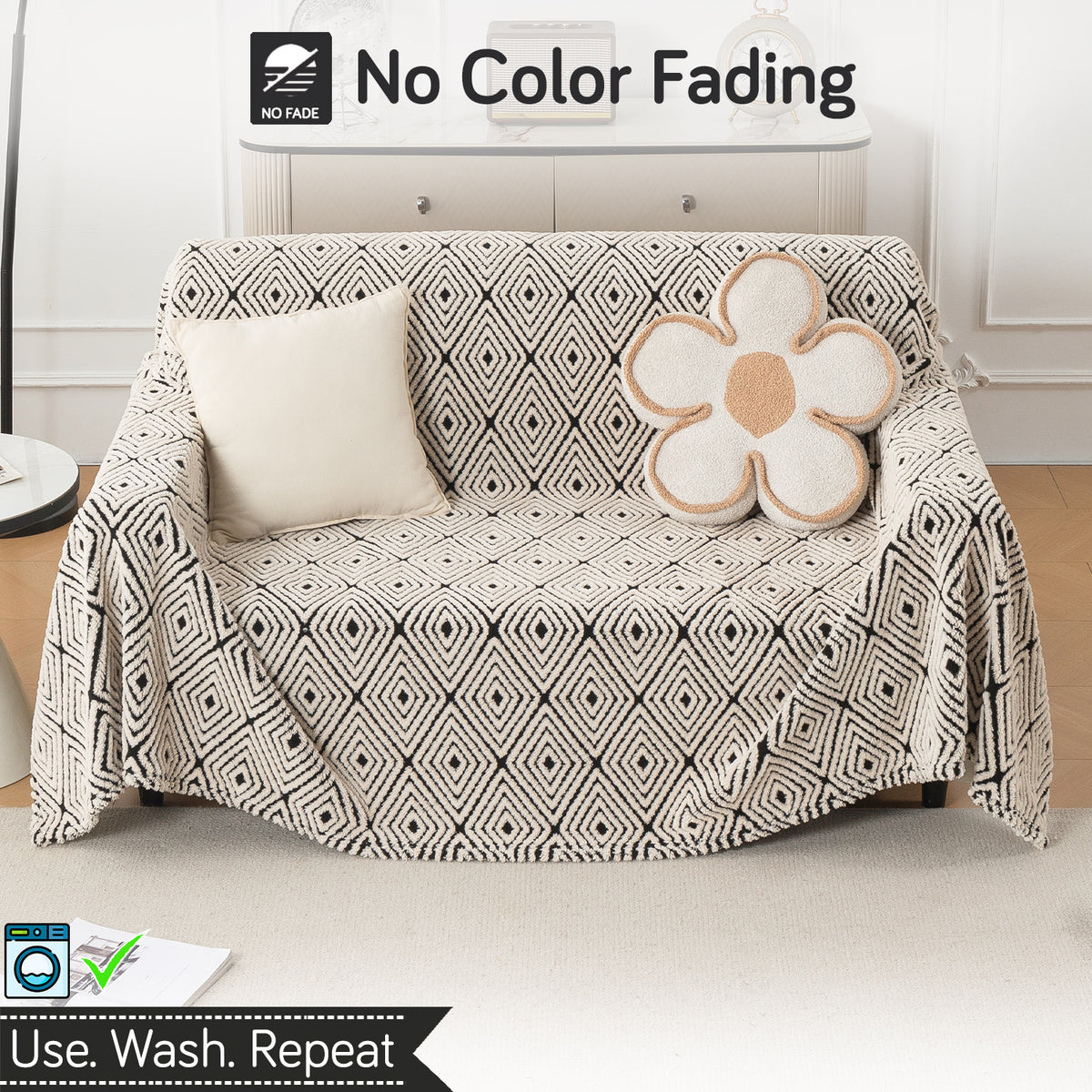 Buy Geometric Diamond Noirea Series Luxury Plush Sofa Throw Cover – 2 Seater Sofas | HOKIPO