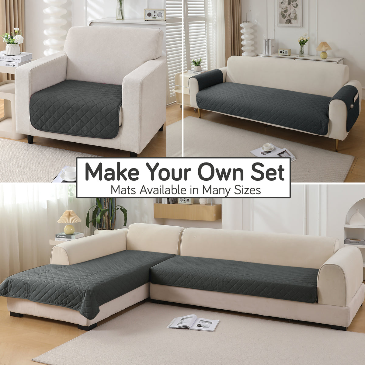 Drylin Quilted Sofa Cover Mat, Grey