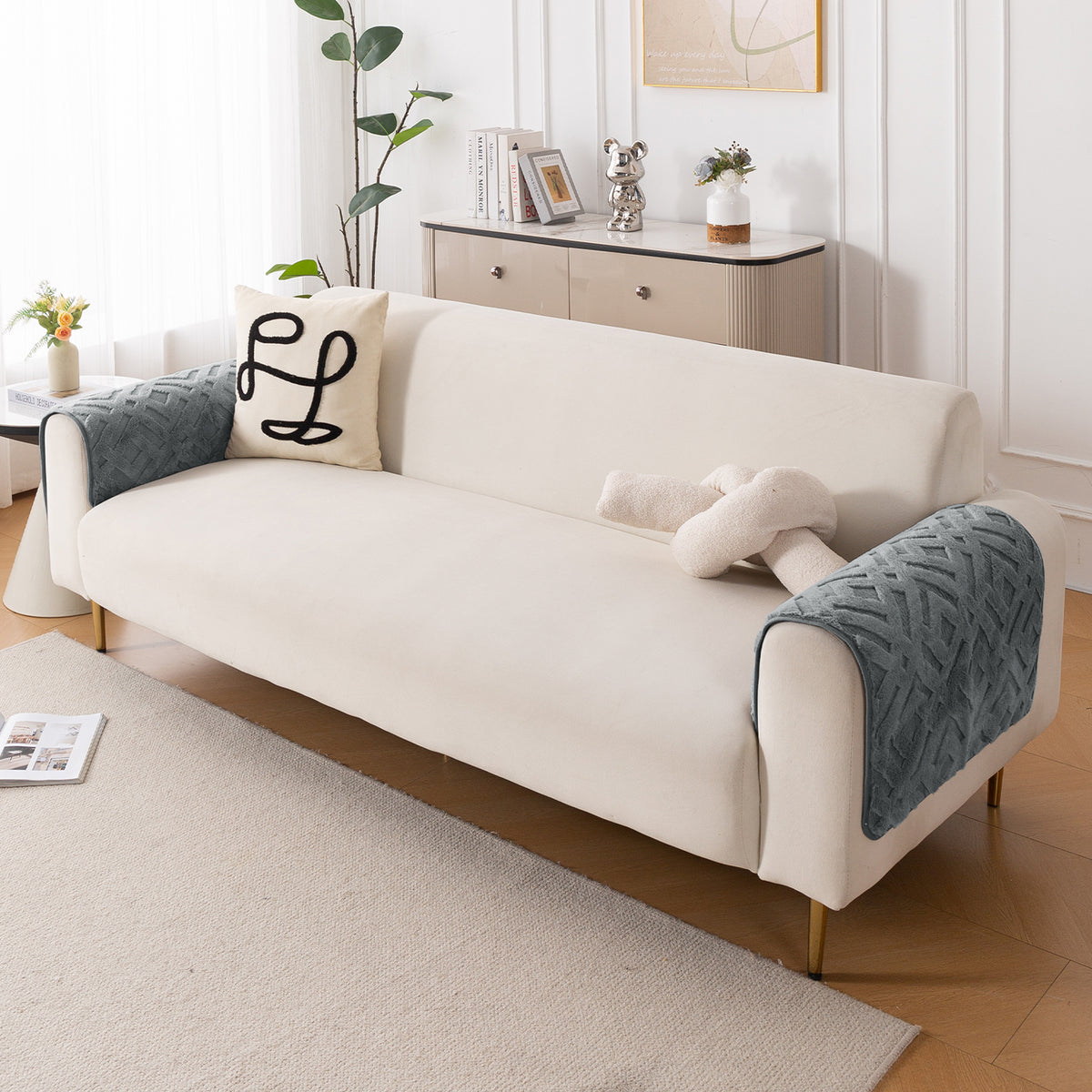 Velvet Maze Sofa Cover Mat, Dark Grey