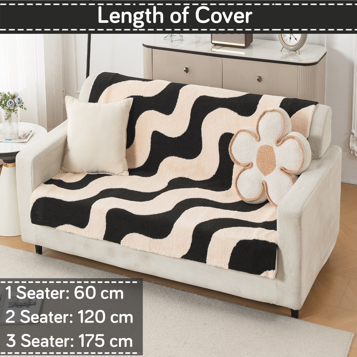 'Noirea Series' Plush Sofa Cover for Seat & Back, Wavy Stripe