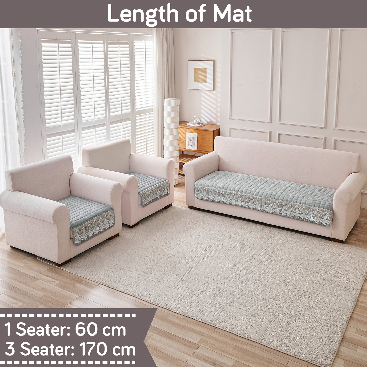 BelleLace Series 5-Seater Sofa Cover (3+1+1), Cloud Grey