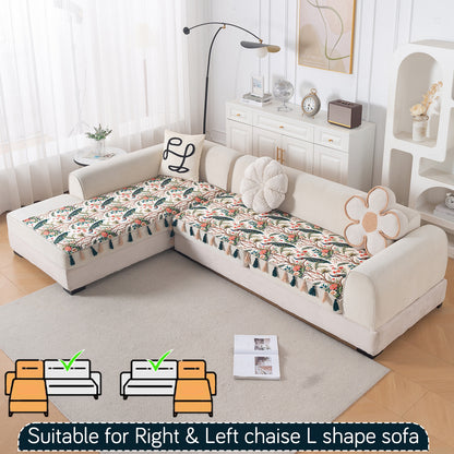 Whispers of Nature' Series Holland Velvet L Shape Sofa Cover Seat Mat with Tassels, Multicolor Tropical Peacock