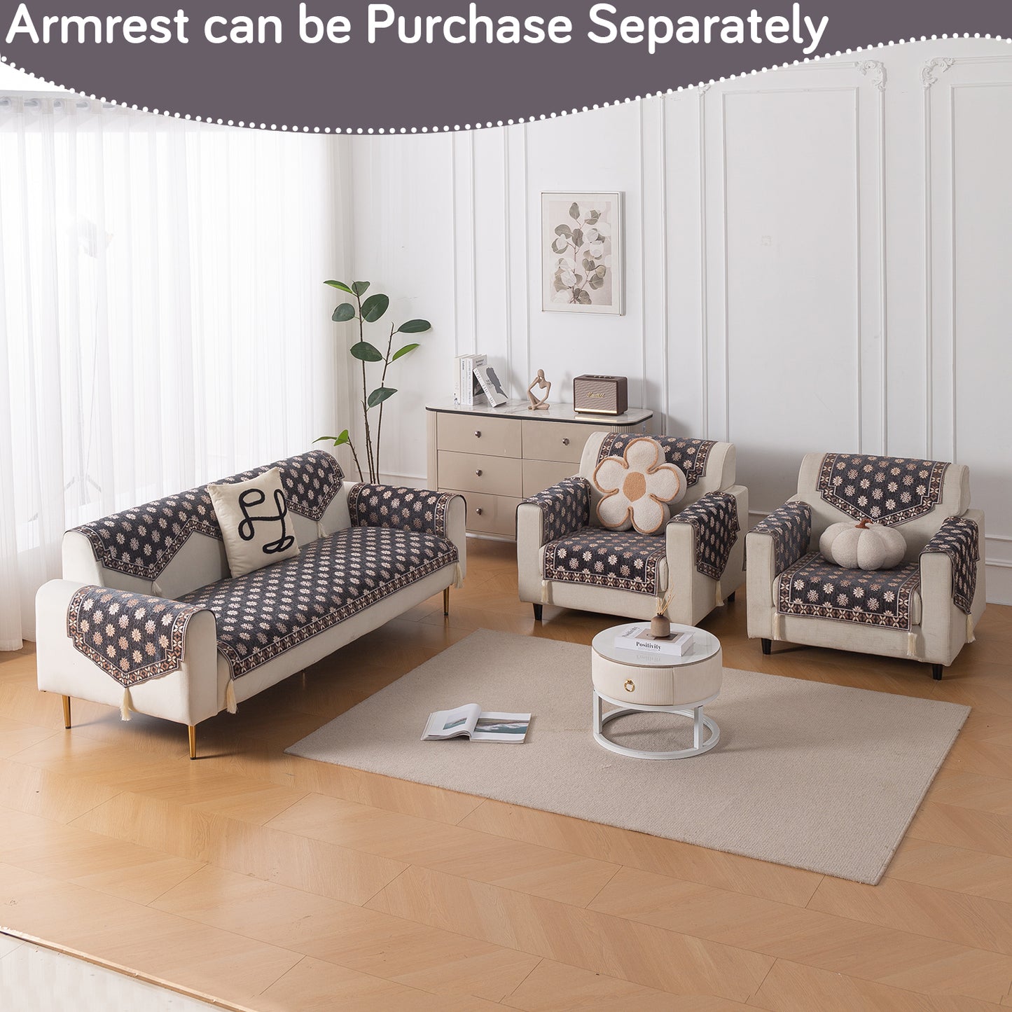 Heritage Weave Premium Jacquard Sofa Cover Set with Tassels - Graphite Grey