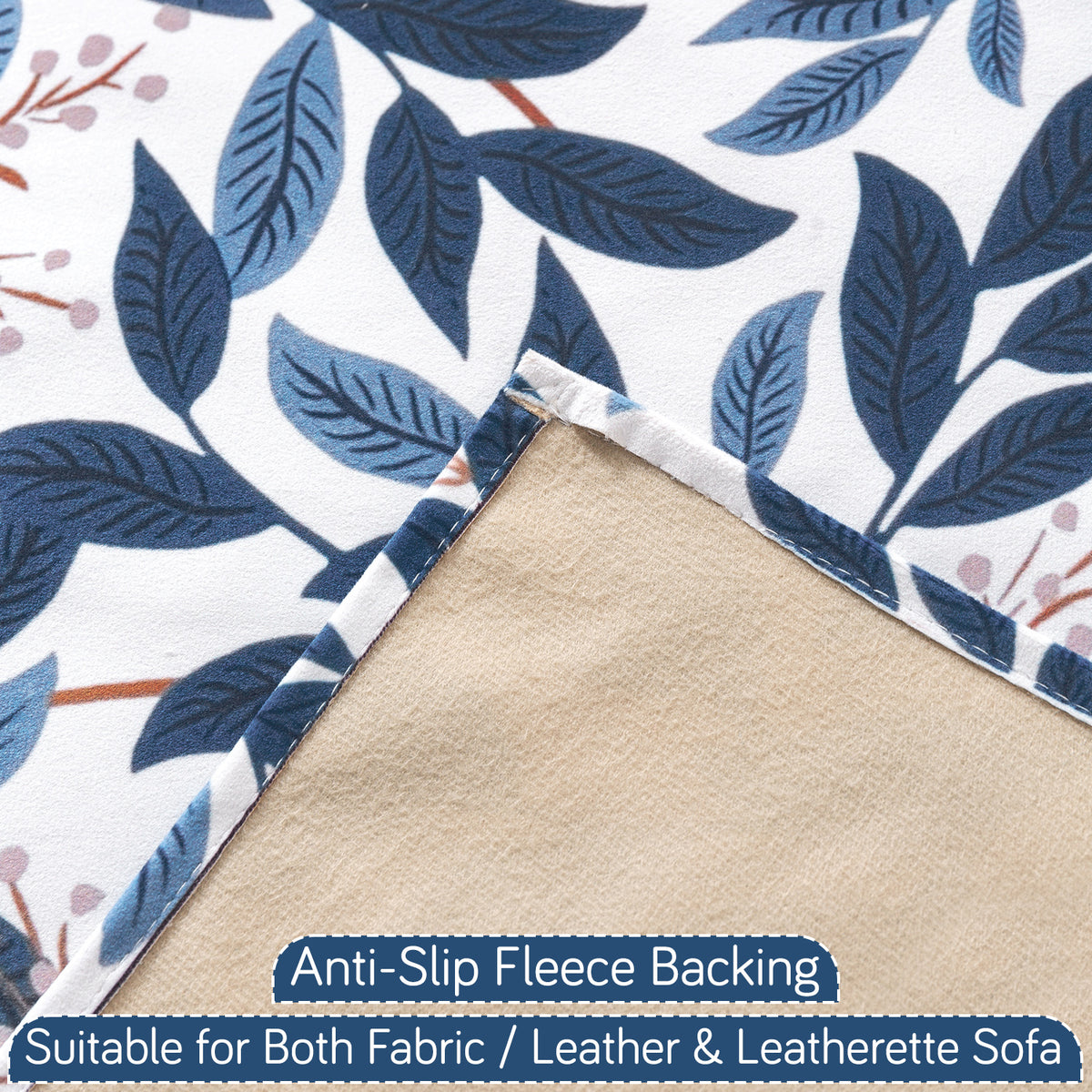 'Whispers of Nature' Series Holland Velvet Sofa Cover with Tassel, Indigo Foliage