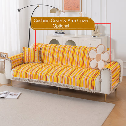 Artisan Boho Series 5-Seater Sofa Cover with Tassels (3+1+1), Mustard Yellow