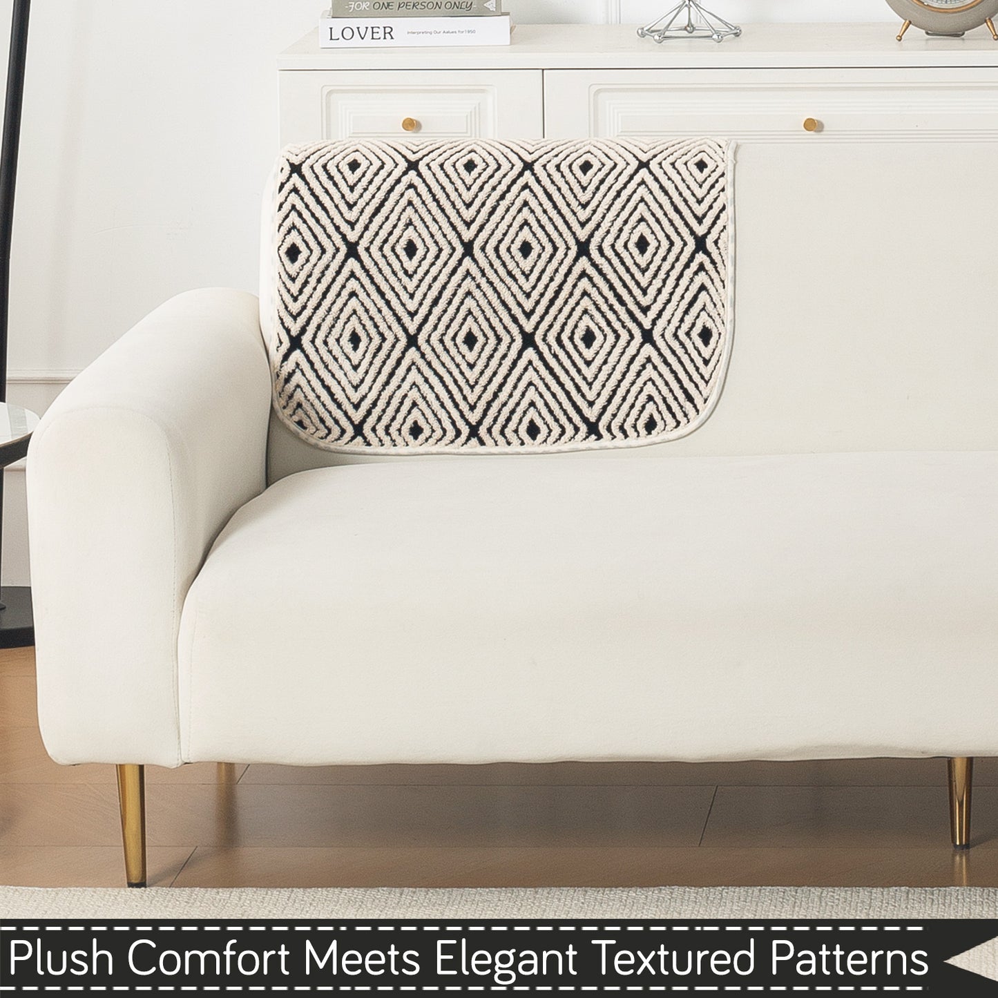 Luxury Plush Sherpa Anti-Slip Sofa Cover Mat, 'Noirea Series'| Geometric Diamond