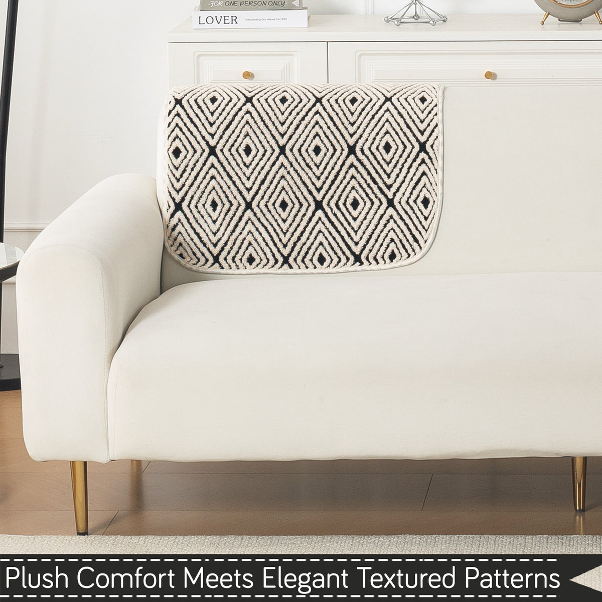 Luxury Plush Sherpa Anti-Slip Sofa Cover Mat, 'Noirea Series'| Geometric Diamond