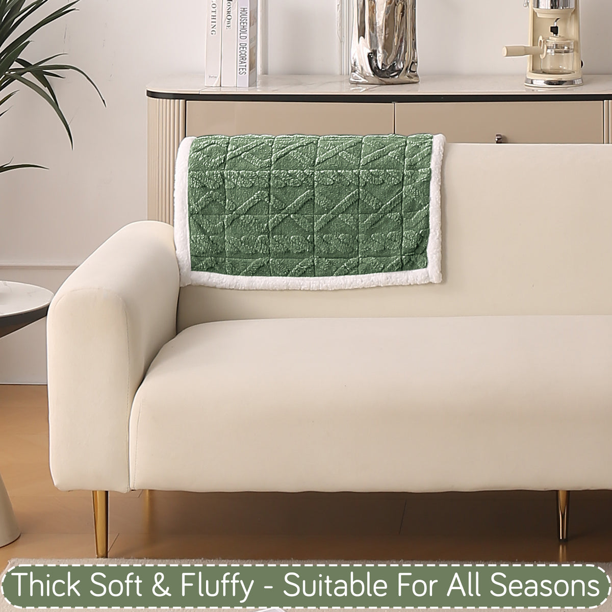 'Italian Caelora' Luxury Jacquard Plush Anti-Slip Sofa Cover Mat - Sage Green