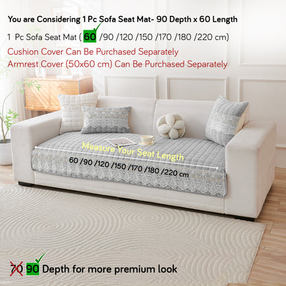 BelleLace Series Imperial Milk Velvet Sofa Cover Mat with Lace Design - Cloud Grey