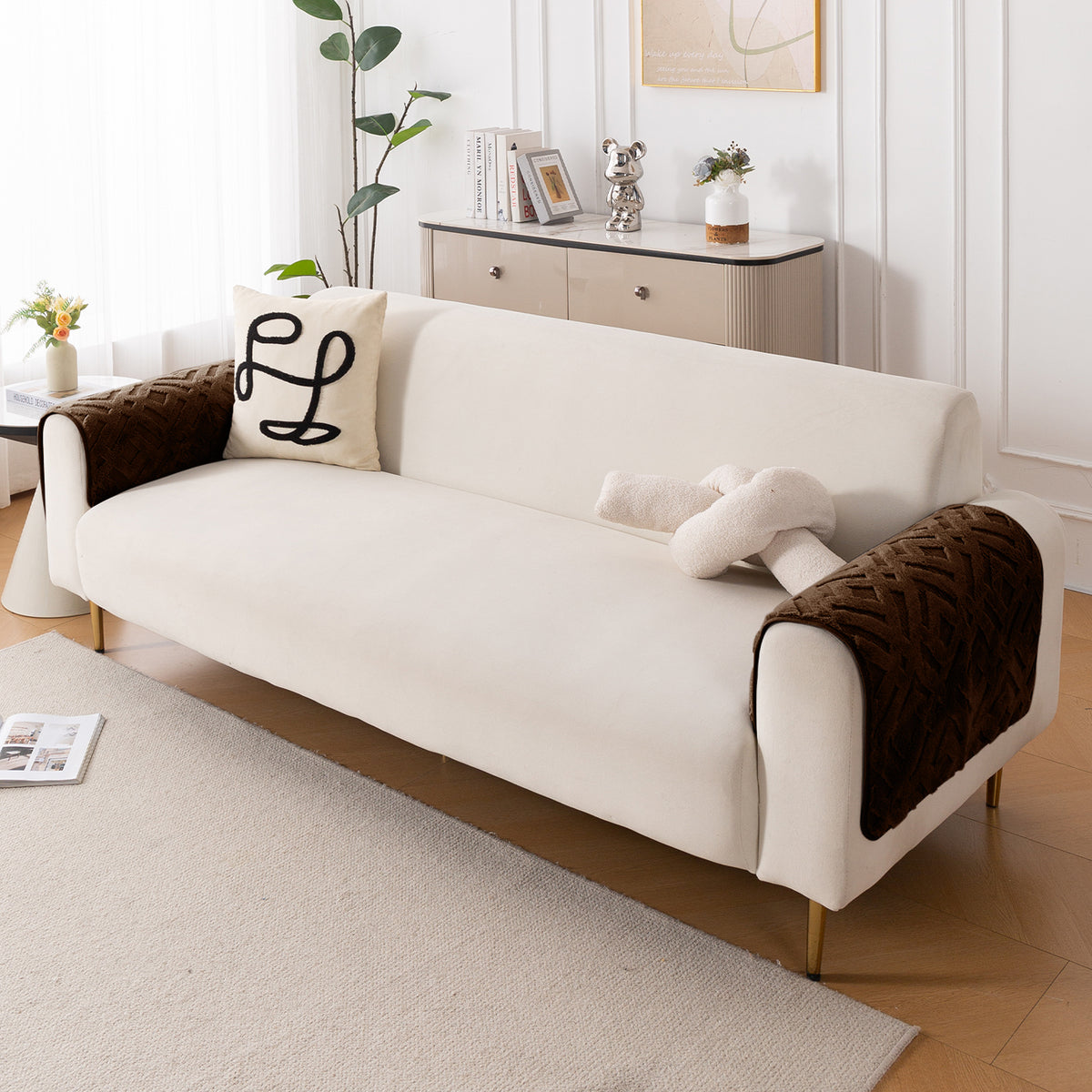 Velvet Maze Sofa Cover Mat, Dark Brown