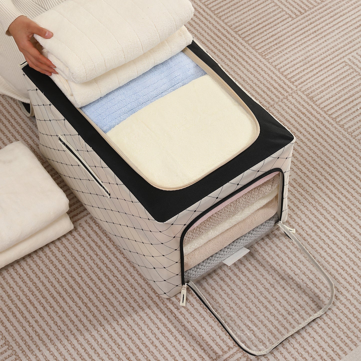Foldable Cloth Storage  Box Organizer for Wardrobe - Ivory Noir