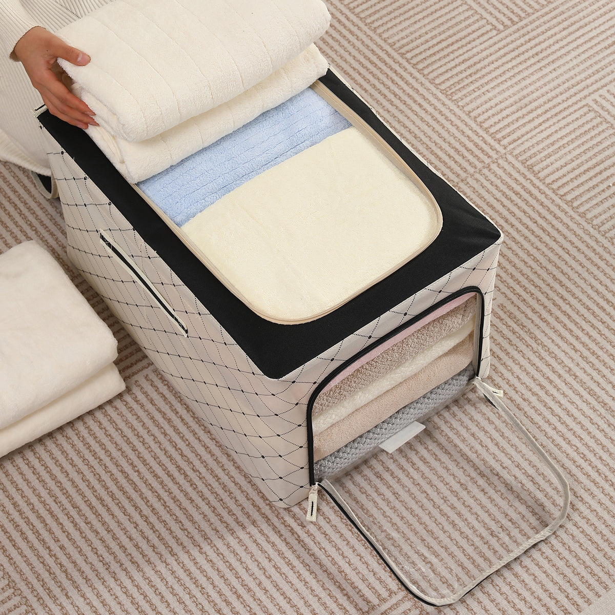 Foldable Cloth Storage  Box Organizer for Wardrobe - Ivory Noir