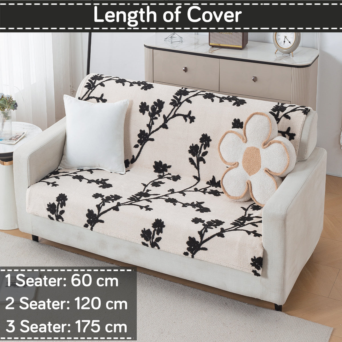 'Noirea Series' Plush Sofa Cover for Seat & Back, Botanical Vine