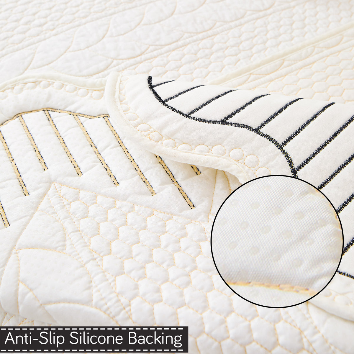 Cotton Reverie with a Curved Wavy Edge Sofa Mat, Midnight Cream