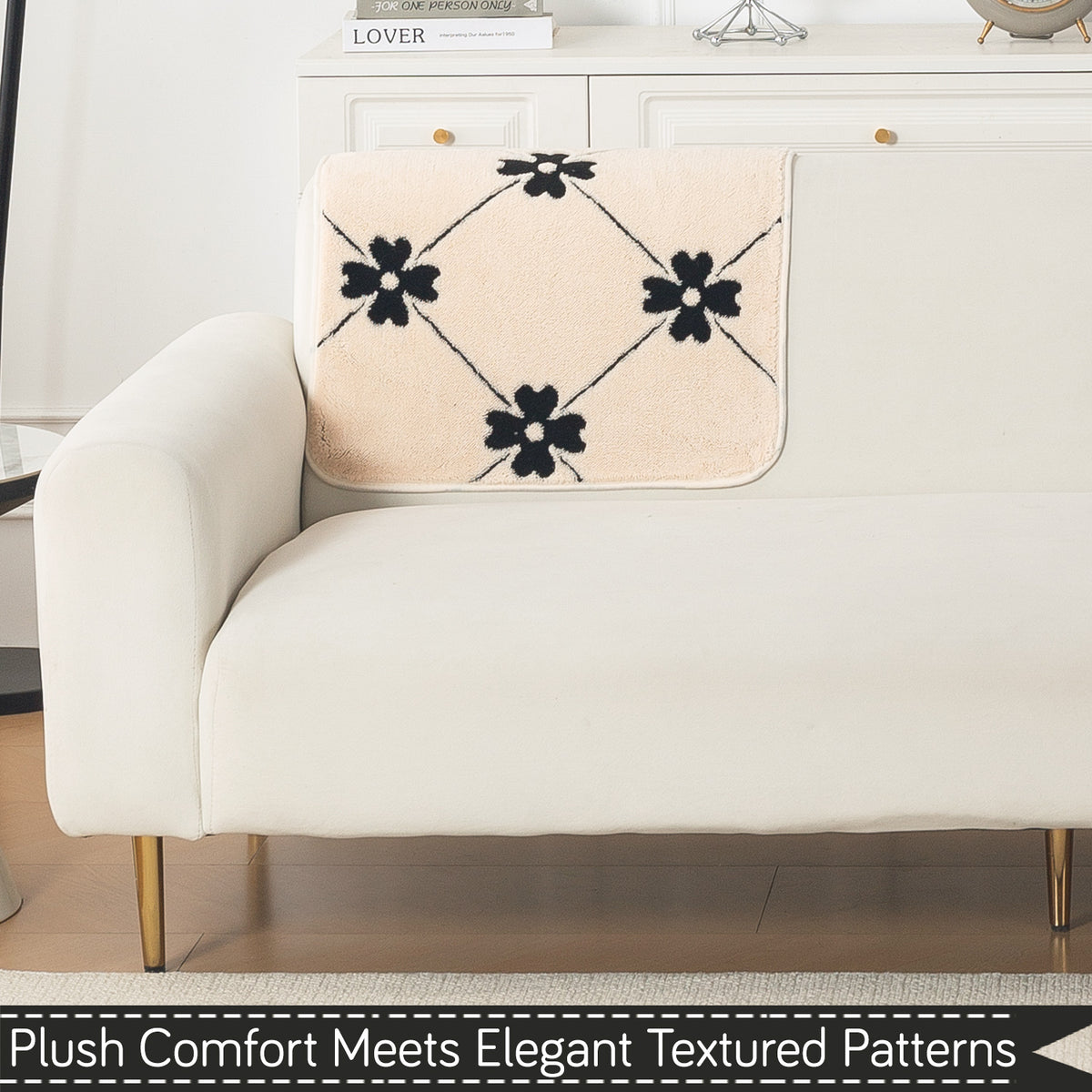 Luxury Plush Sherpa Anti-Slip Sofa Cover Mat, 'Noirea Series'| Floral Lattice