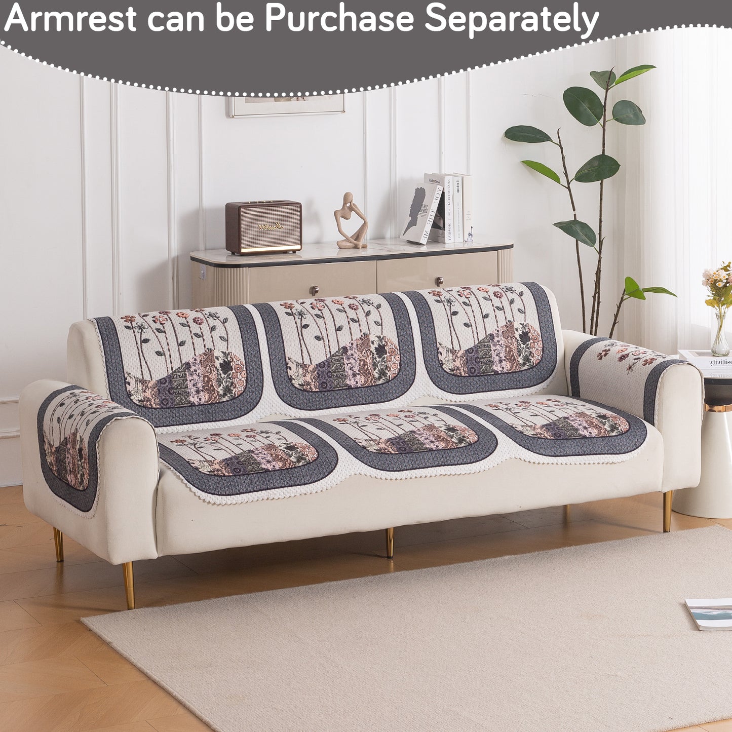 HeavenHue Fleece Soft Touch Quilted Sofa Cover Set Washable Sofa Panel for Seat & Back - Mystic Wings