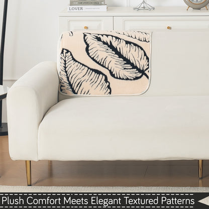 Luxury Plush Sherpa Anti-Slip Sofa Cover Mat, 'Noirea Series'| Botanical Leaf
