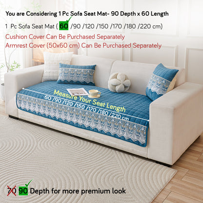 BelleLace Series Imperial Milk Velvet Sofa Cover Mat with Lace Design - Celdaon Blue